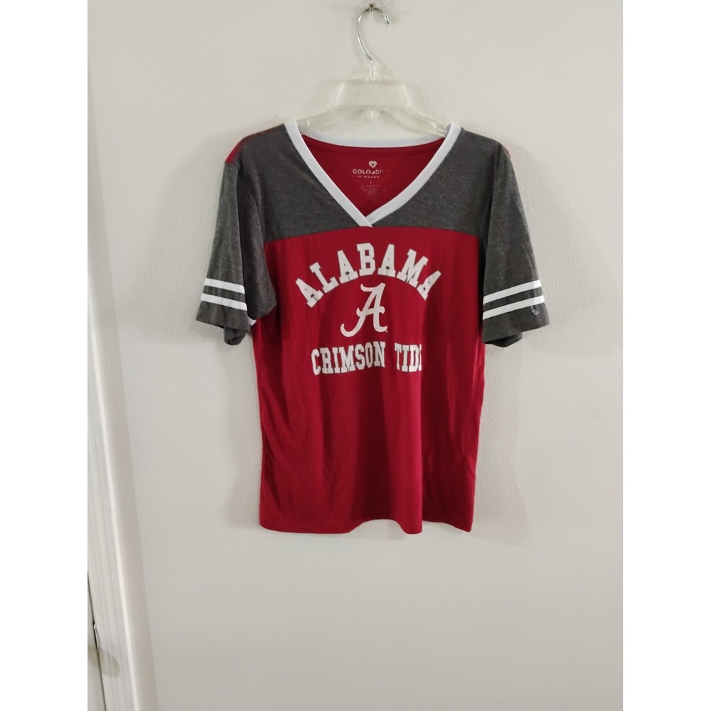 Colosseum Alabama Crimson Tide Womens V-Neck Jersey T-Shirt Red Grey Large